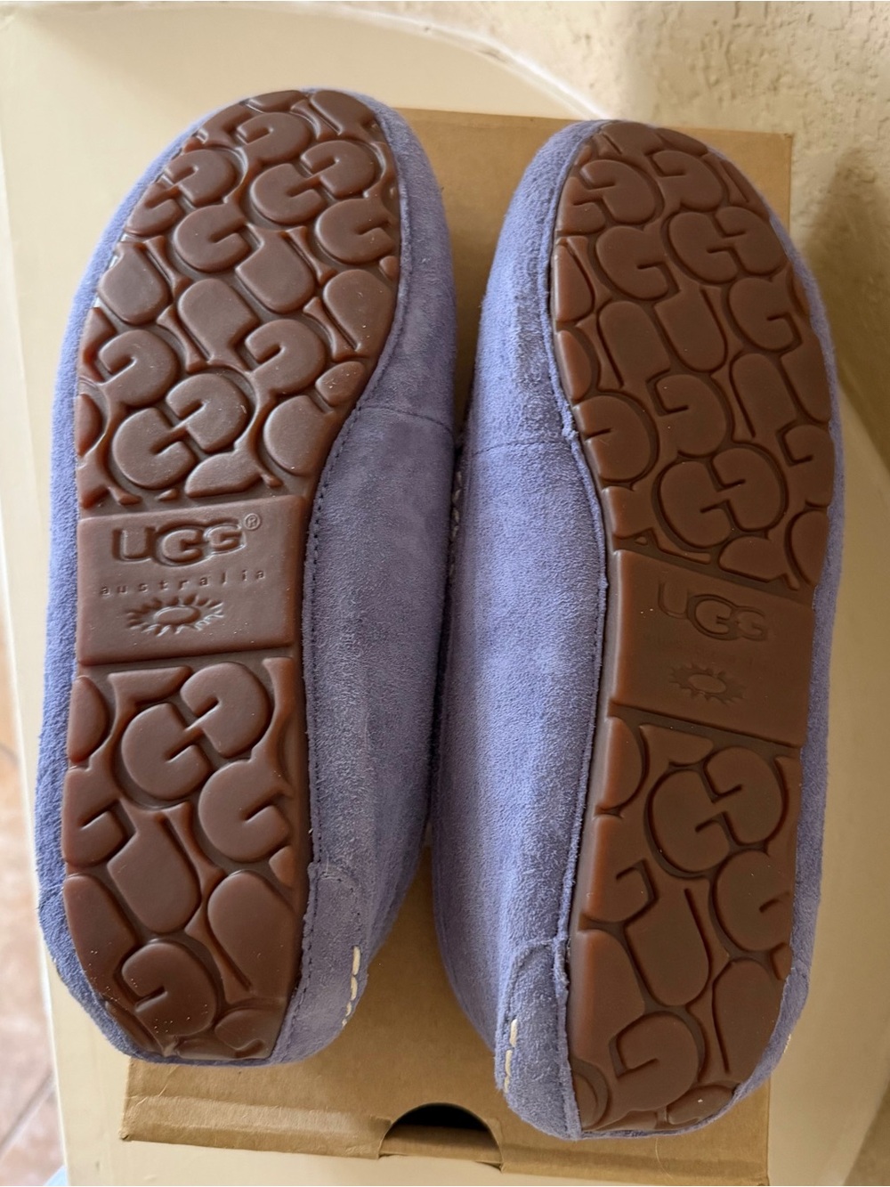 UGG Women's Flora Perf Navy Suede Shearling Moccasins - Picture 5 of 6